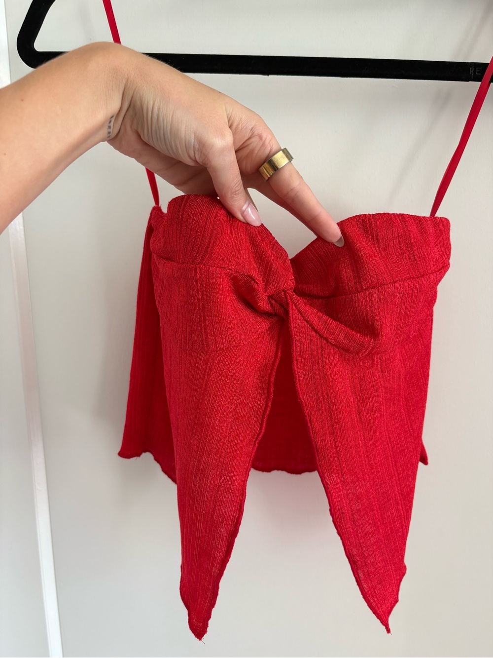 Princess Polly Red Ribbed Crop Top with Ruffle Trim